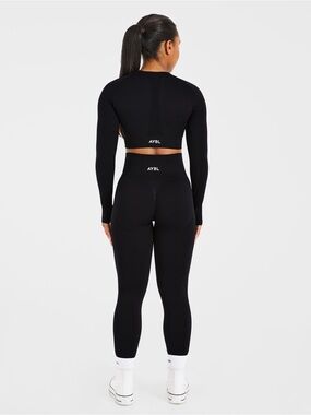 ABYL Seamless Long Sleeve Crop Top Size XS Black Thumbholes Gym Workout Active